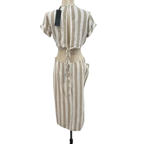 Lioness Fazio Skirt Set Tee Shirt Pinstripe Neutral Linen Nude White Size Medium - Picture 8 of 16